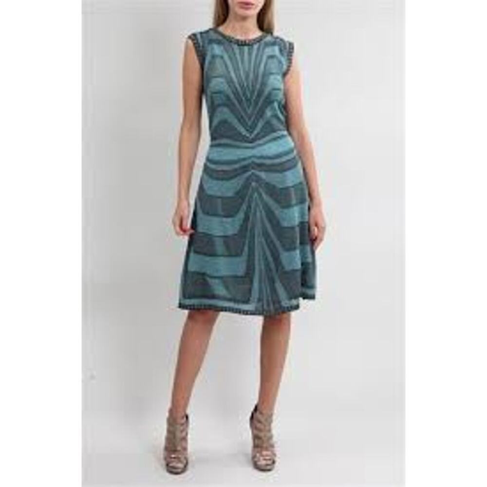 M Missoni Turquoise Blue Black Sheer Lurex Knit Mid Short Dress XS